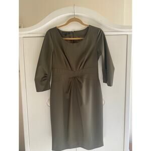 Lafayette 148 New York Dress Wool Blend Center Pleat 3/4 Sleeve Olive Green 4